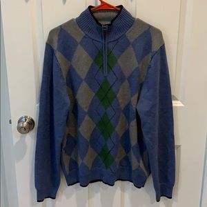 Brooks Brothers Argyle Three Quarter Zip Sweater